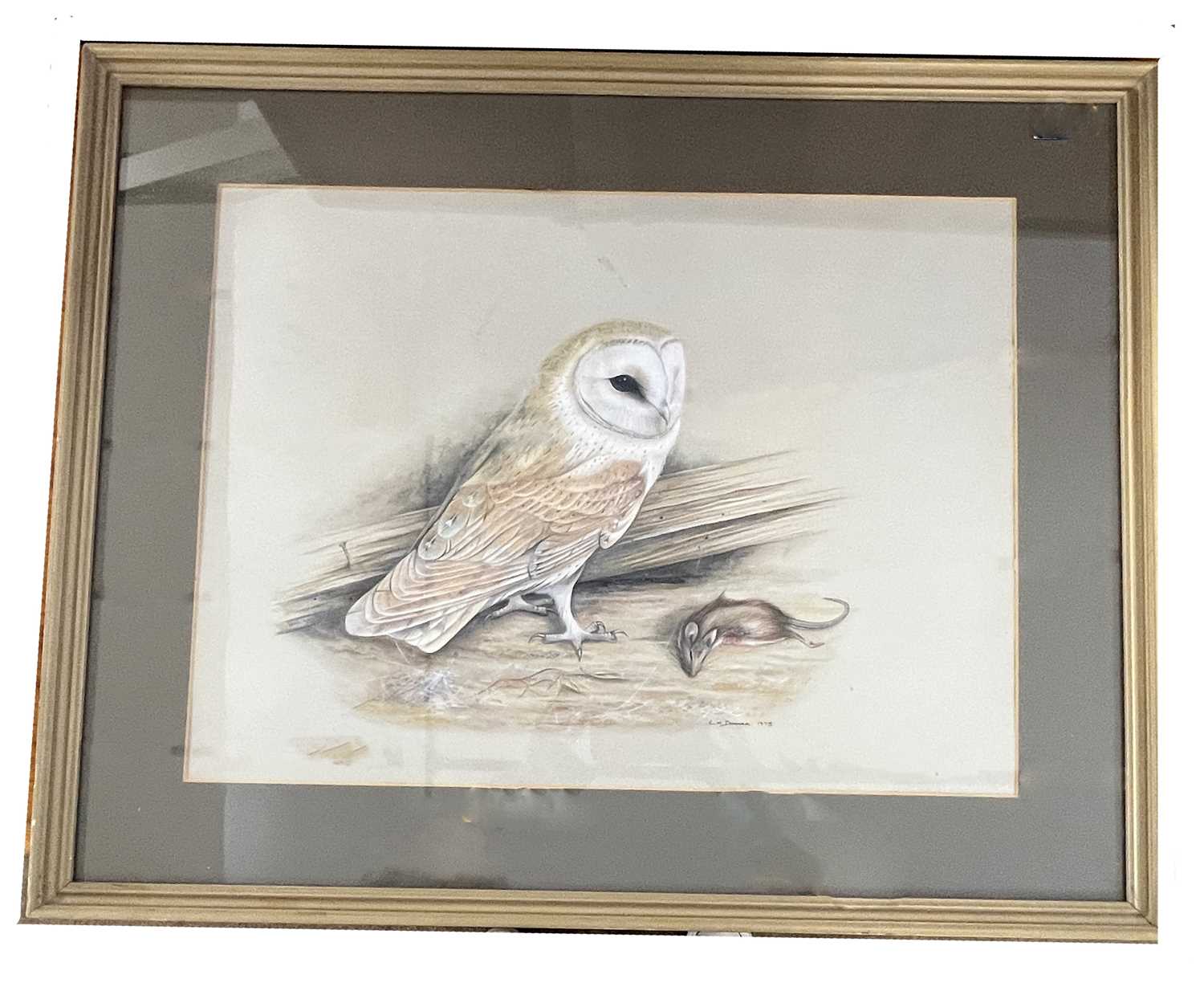 Carl Donner (British, b.1957), a Barn Owl with prey, watercolour, signed and dated 1975, - Image 2 of 2