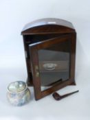 A light oak smokers compendium with internal ceramic jar and drawer below