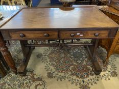 Late Georgian or William IV mahogany two drawer side table with rectangular top raised on tapering