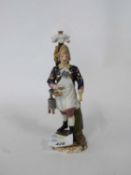 Derby style model of a street seller, continental with pseudo Derby mark to base, 18cm high