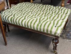 Large Victorian style footstool with striped button upholstered top, 107cm wide, 76cm deep and