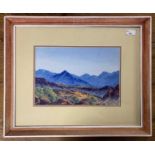 Enos Namatjira (Australian, 1920-1966), Macdonnell Ranges, watercolour, signed, 9x13ins, framed