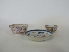 Group of three pieces of Chinese porcelain, 18th Century, comprising a small dish with Chinese