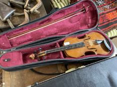 20th Century students violin together with accompanying zip up travel case and bow