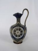 19th Century Doulton Lambeth ewer with strap handle and incised geometric design with artists