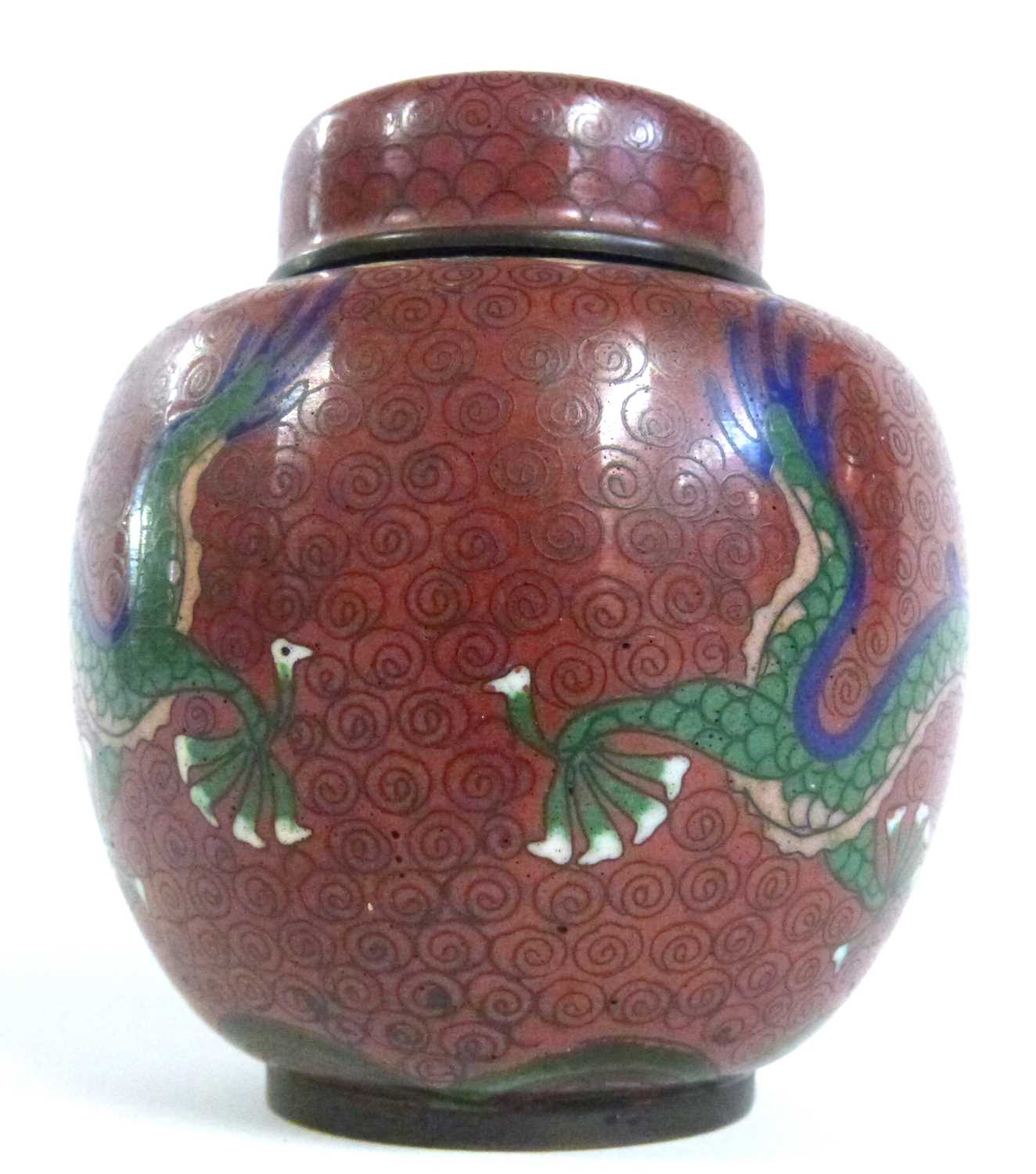 Cloisonne incense burner of globular form with pierced cover together with a small Cloisonne jar and - Image 14 of 36