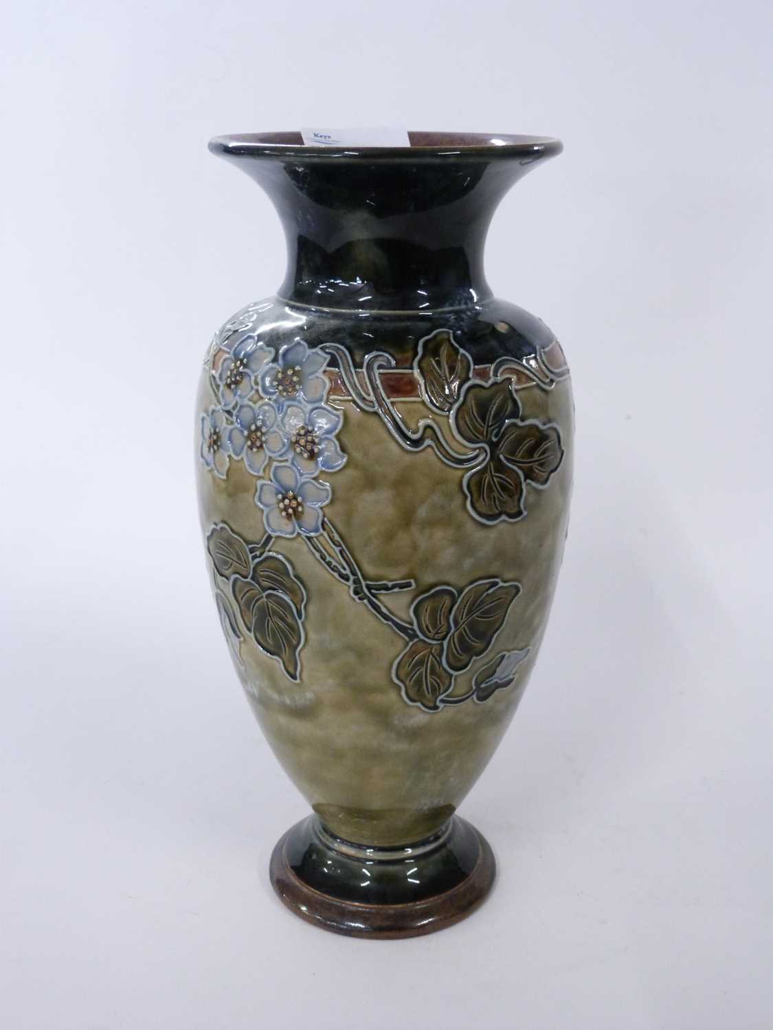 Royal Doulton vase with tubelined design by Florence Roberts, 29cm high
