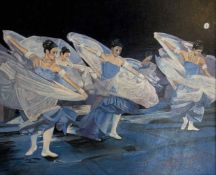 Michael Morley (British,b.1937), Ballet Dancers, acrylic on board, monogrammed,19.5x23.5ins, framed