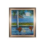 European School, contemporary, view of the Mediterranean Sea, oil on canvas, indistinctly signed,