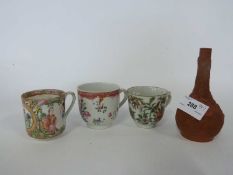 Group of Chinese porcelain cups, 18th Century Famille Rose example and two 19th Century Cantonese