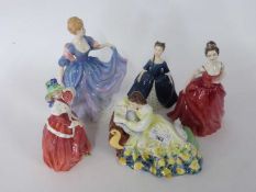 Group of Royal Doulton figures including Elizabeth, Solitude and others (5)