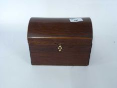 Small domed tea caddy box with box wood stringing