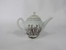 An 18th century Worcester porcelain teapot, bachelor size, circa 1760 with printed decoration of L'