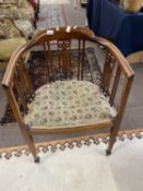 Edwardian mahogany framed bow back side chair with floral upholstered seat, 79cm high