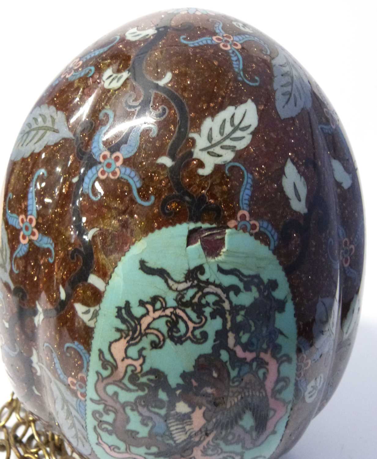 An unusual Cloisonne hanging basket of lobed shape decorated with dragons and a phoenix (a/f) - Image 8 of 10