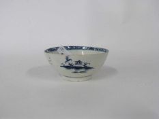 An early Lowestoft porcelain slop bowl with painted blue decoration of the long fence pattern