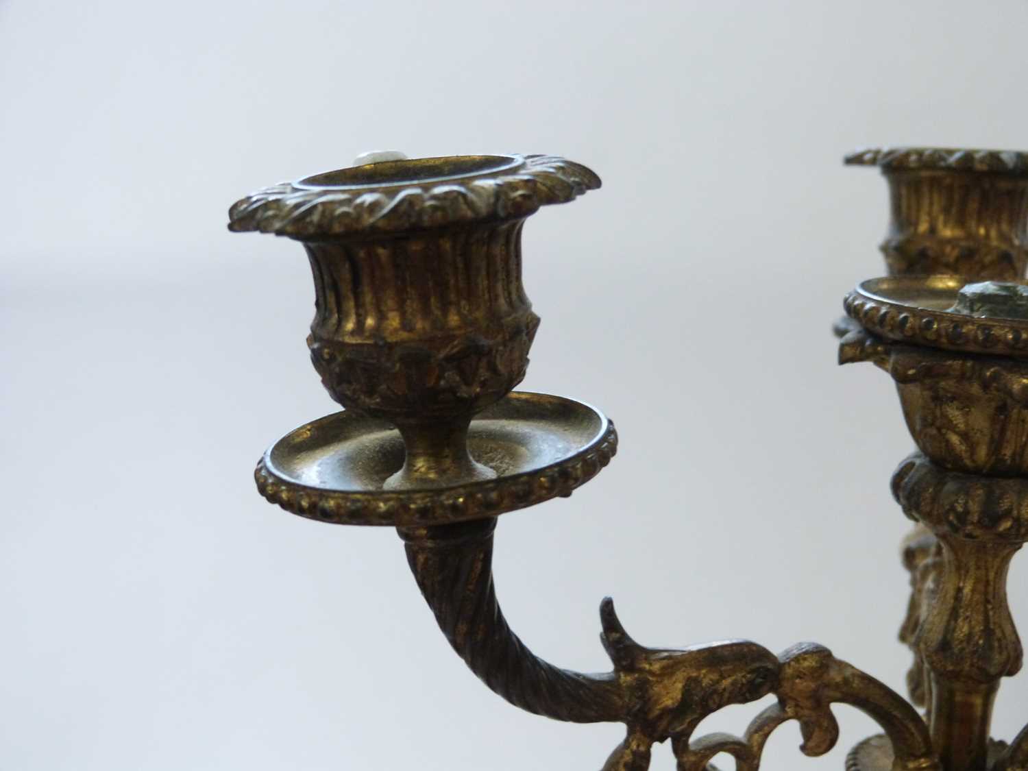 Pair of candelabra in French Empire style the four branch candelabra supported by a bronzed cherub - Image 5 of 6
