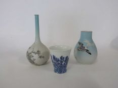 Japanese porcelain bottle vase, the frosted ground finely painted with birds amongst branches