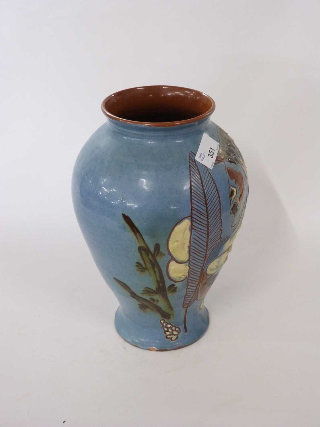 An early 20th Century Barum pottery fish vase with incised signature to base and date 1902, 32cm - Image 3 of 3