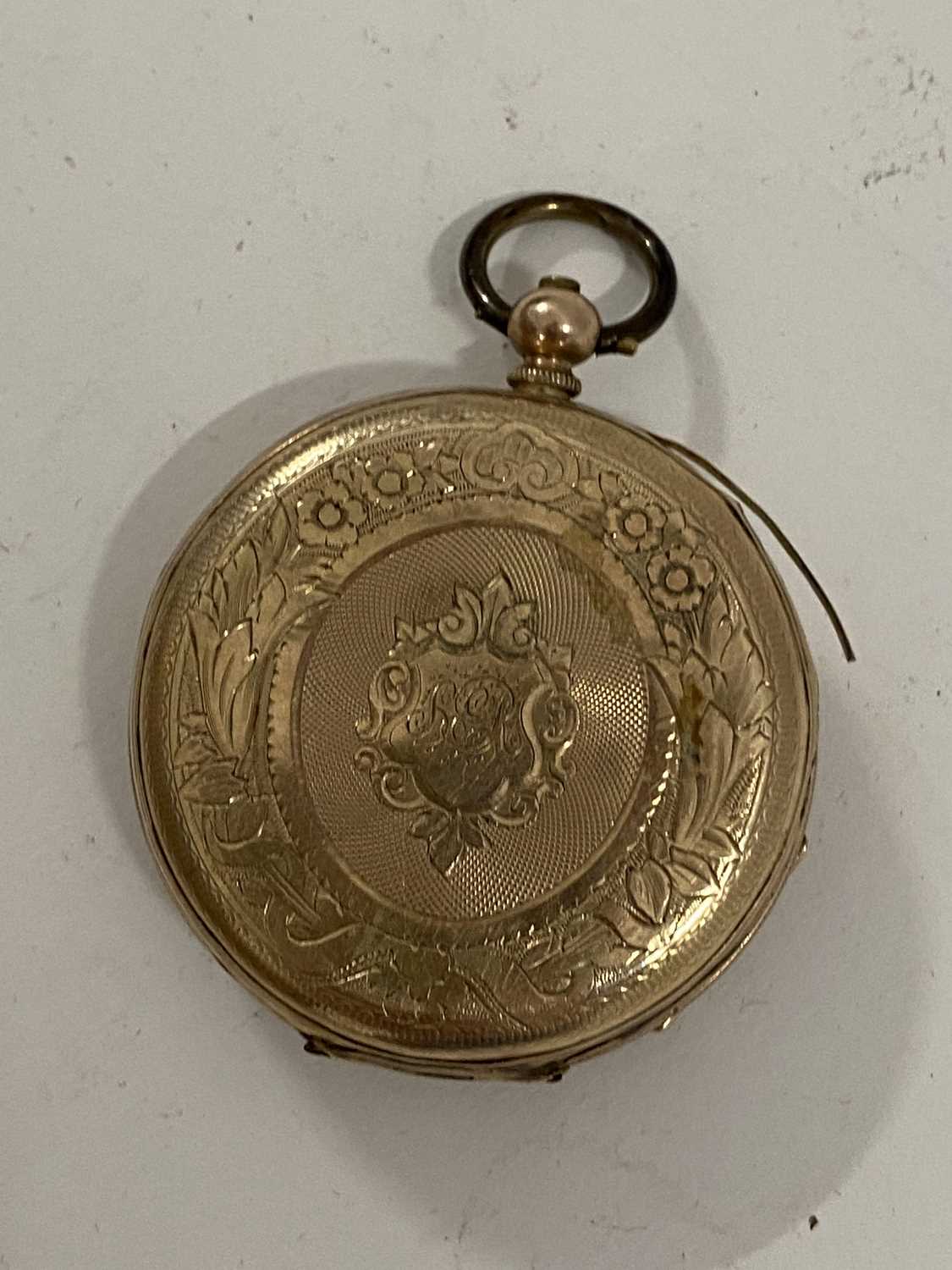 A continental ladies pocket watch, the hinged case marked to the interior Warranted Fine 9 Carat, - Image 2 of 2