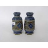 Pair of 19th Century Doulton Lambert stone ware vases with geometric incised decoration by Emily