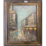 Attributed to Caroline Burnett (American,1877-1950) Parisian street scene, oil on canvas backed onto