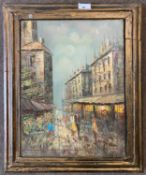 Attributed to Caroline Burnett (American,1877-1950) Parisian street scene, oil on canvas backed onto