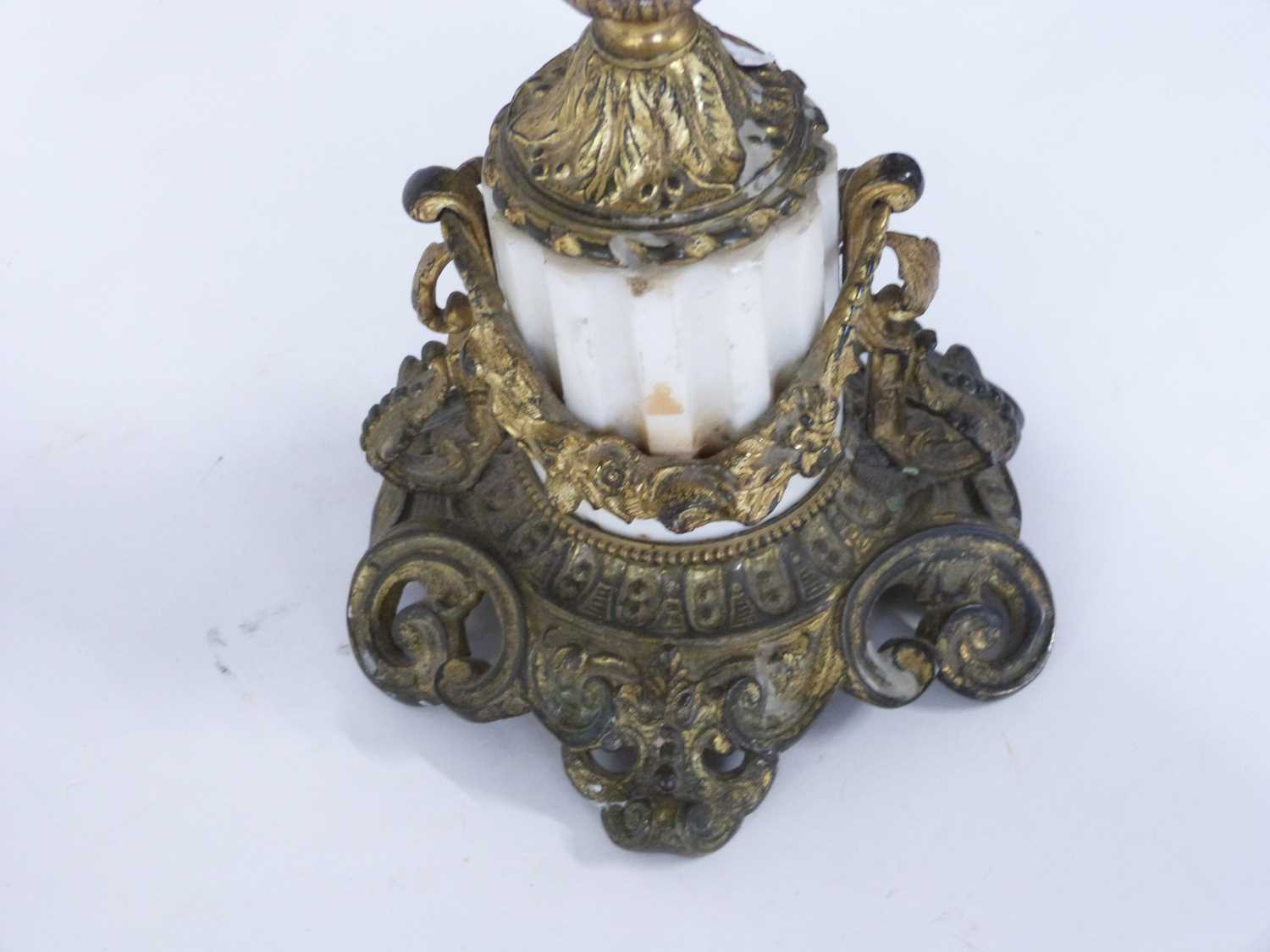 Pair of candelabra in French Empire style the four branch candelabra supported by a bronzed cherub - Image 6 of 6