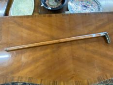 Horn handled walking stick with white metal banding