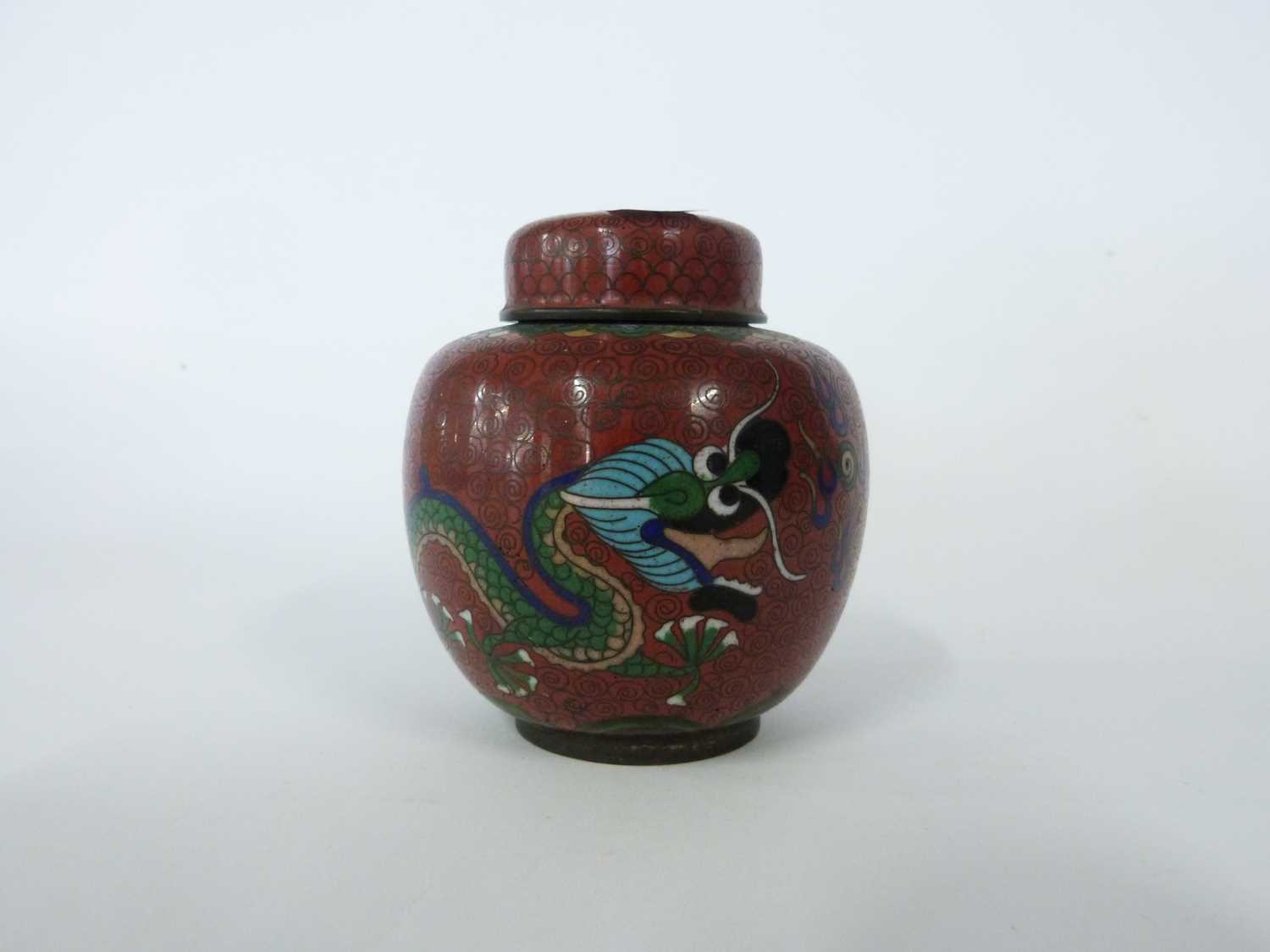 Cloisonne incense burner of globular form with pierced cover together with a small Cloisonne jar and - Image 2 of 36