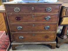 Small 19th Century mahogany four drawer chest raised on bracket feet, 79cm wide (a/f)