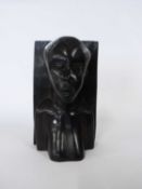 Carved ebony bust of an African lady, 22cm high