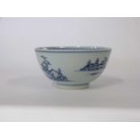 18th Century Chinese porcelain slop bowl with blue and white design, 11cm diameterGood condition