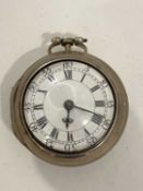 Jas Holroyd, Leeds, 18th Century silver cased verge pocket watch, the case with poorly struck