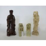 Group of Chinese wares including a soap stone carving, Chinese Deity a further wooden carving