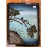 Perched oriental birds, circa 20th century, goucache on panel board, unsigned,15x21.5ins, framed and