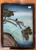 Perched oriental birds, circa 20th century, goucache on panel board, unsigned,15x21.5ins, framed and