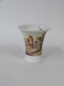 19th Century Derby type spill vase painted with a castle and landscape scene, 13cm high together