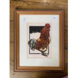 H.J Jackson (British, b.1938), 'Cockerel', limited edition linocut, numbered 3/150 and signed in