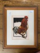 H.J Jackson (British, b.1938), 'Cockerel', limited edition linocut, numbered 3/150 and signed in