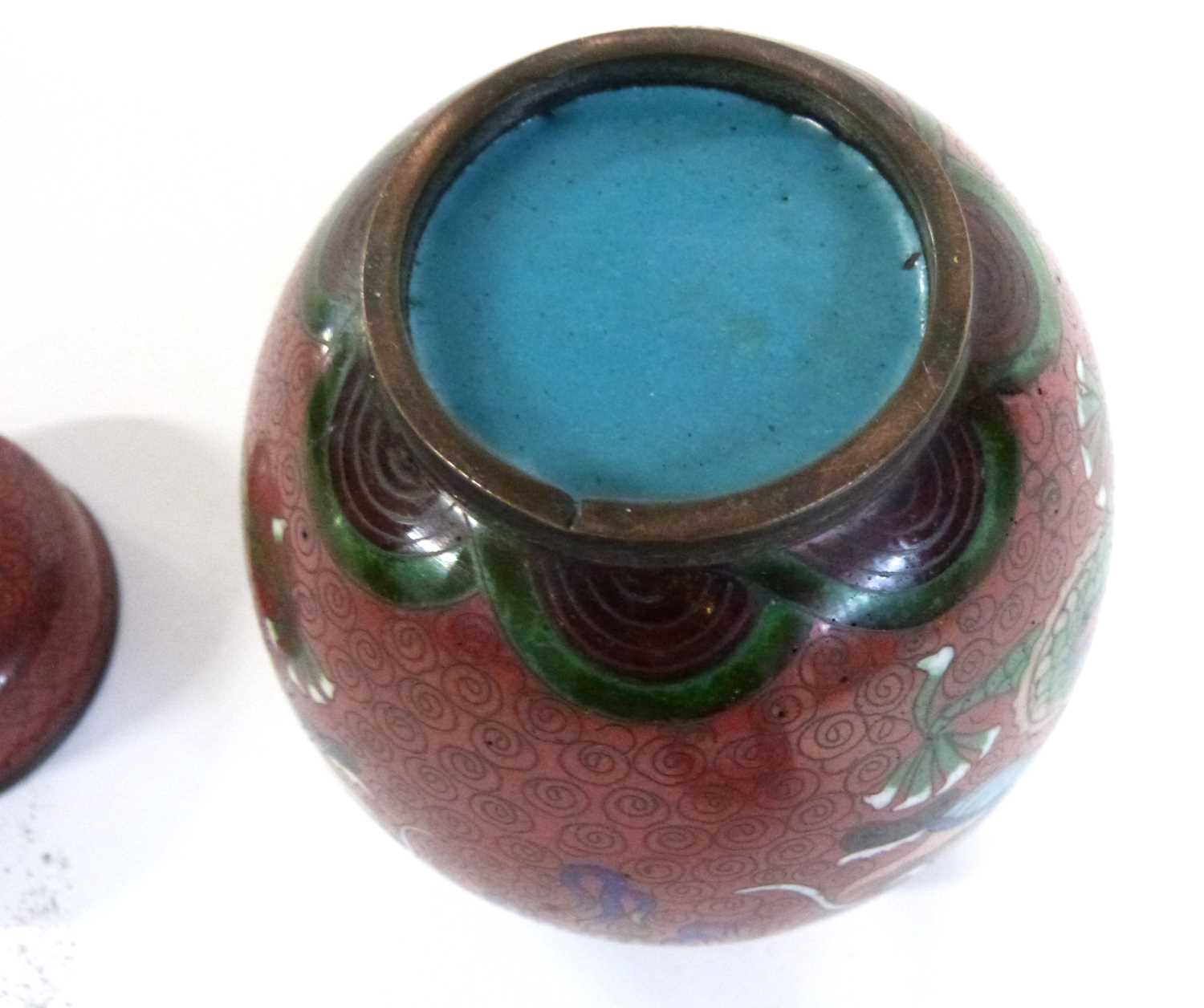 Cloisonne incense burner of globular form with pierced cover together with a small Cloisonne jar and - Image 29 of 36