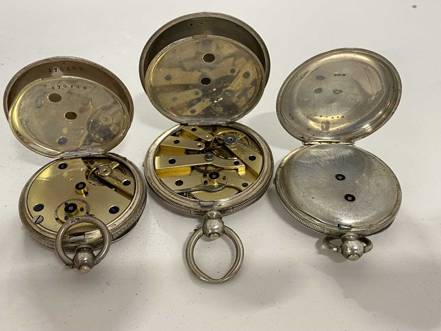 Group of three various continental key wound pocket watches, one case marked Fine Silver, another - Image 3 of 3