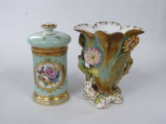 19th Century English porcelain vase decorated in relief with flower heads together with a