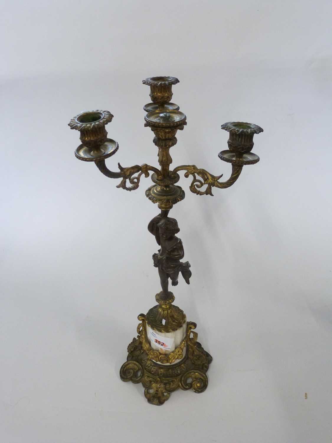 Pair of candelabra in French Empire style the four branch candelabra supported by a bronzed cherub - Image 4 of 6