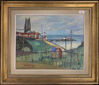 Muriel Inwood (British, 20th century), Cromer coastal scene, oil on board, signed,19.5x15.5ins,