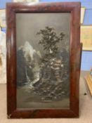 Circa 20th century, Japanese scene (Meiji) on painted slate, hand painted laquered frame, 50x90cm.