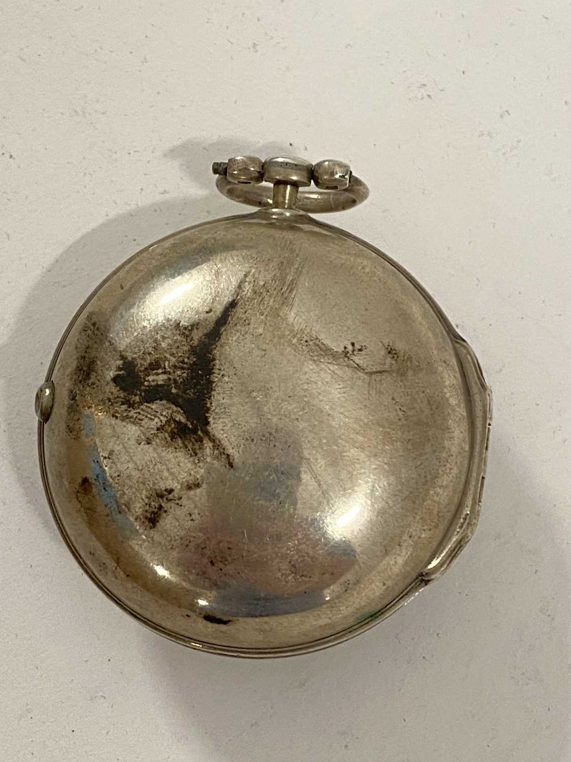 Jas Holroyd, Leeds, 18th Century silver cased verge pocket watch, the case with poorly struck - Image 2 of 9