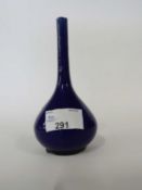 Pottery vase with a blue glaze of teardrop form, 15cm high