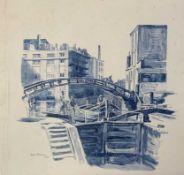Helen Robinson (British, 20th century), Industrial canal scene, watercolour and wash on laid
