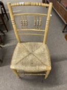 Small Georgian faux bamboo and rush seated side chair, 86cm high